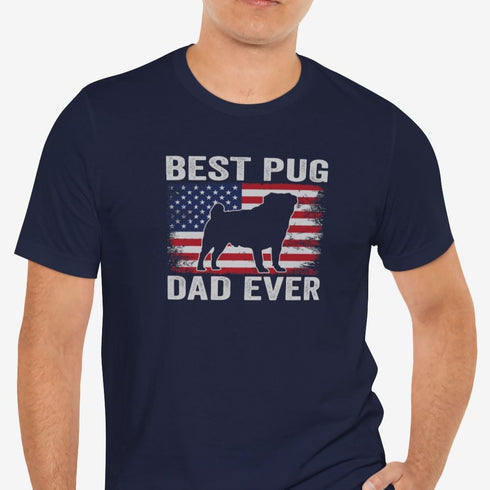Pug Dad T- Shirt - Pug Shirt for Men - American Flag Pug Tee